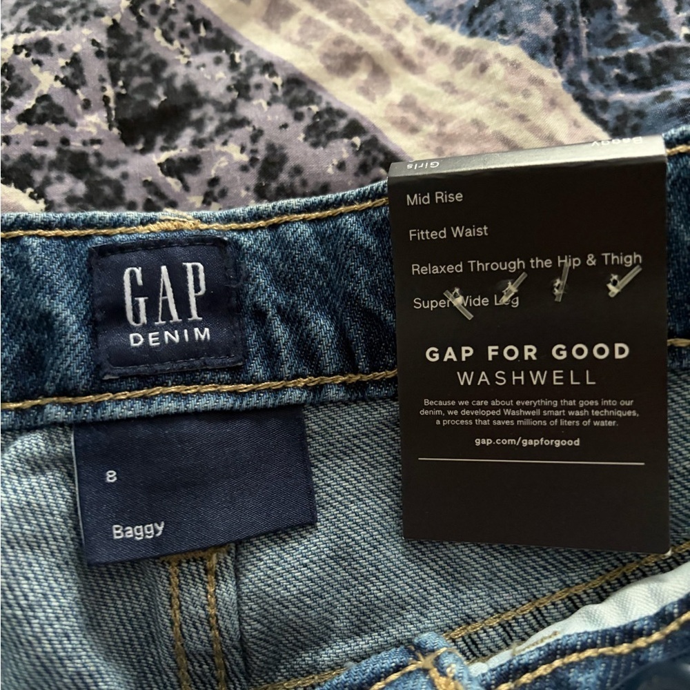 Gap Girls Boho Oversized Wide Leg Mid Rise Adjustable Waist Jeans Size 8 NWT - Picture 8 of 12